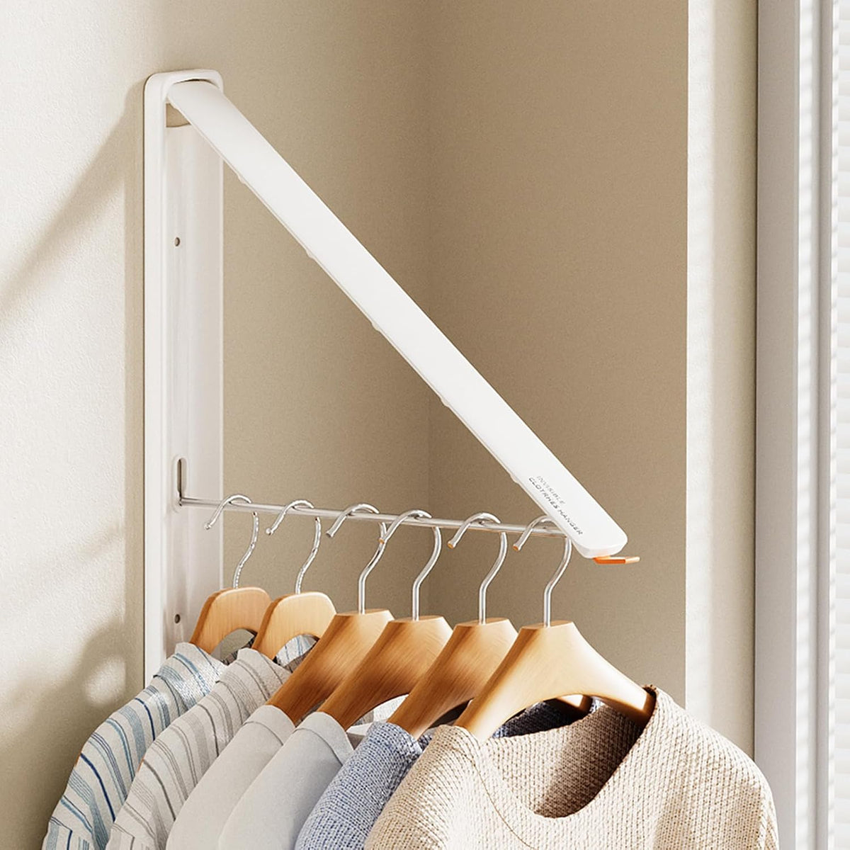 Clothes Drying Rack, Laundry Room Wall Mounted Retractable Clothes Hanger Drying Rack, Laundry