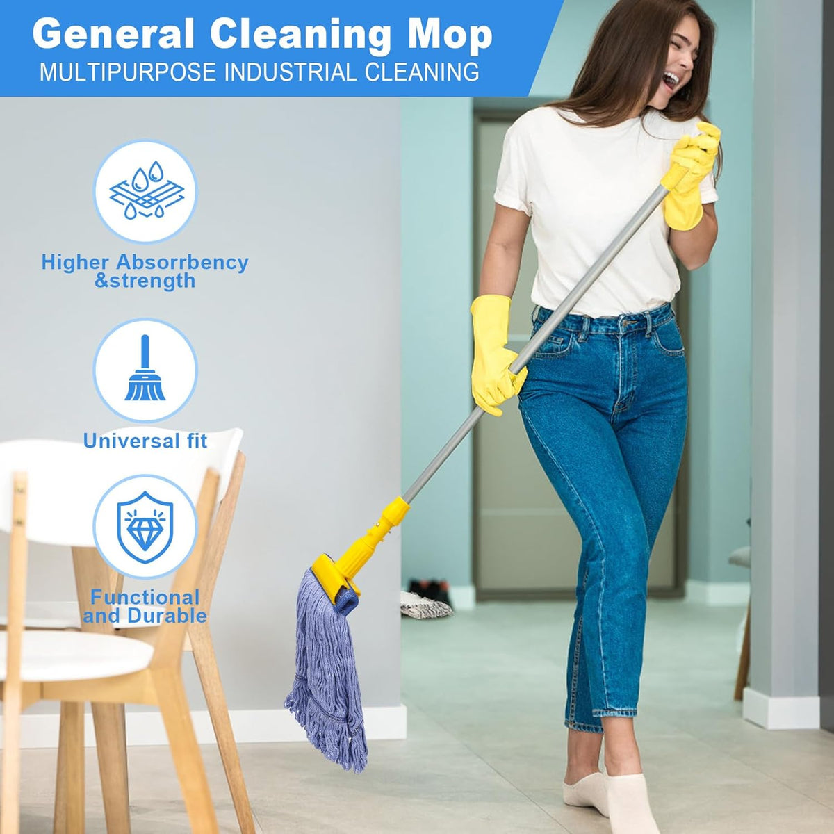 3 Pack Commercial Replace Mop Head, Reusable Mop Head Refills-Replacement Mop Heads Suitable for