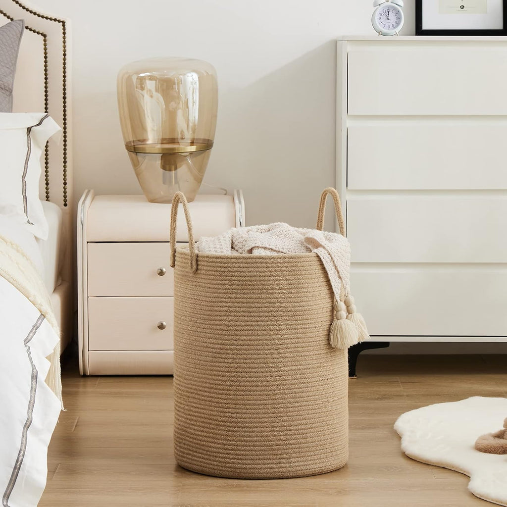 Jute Rope Woven Laundry Hamper Basket by YOUDENOVA, 72L Tall Luandry Basket, Baby Nursery Hamper