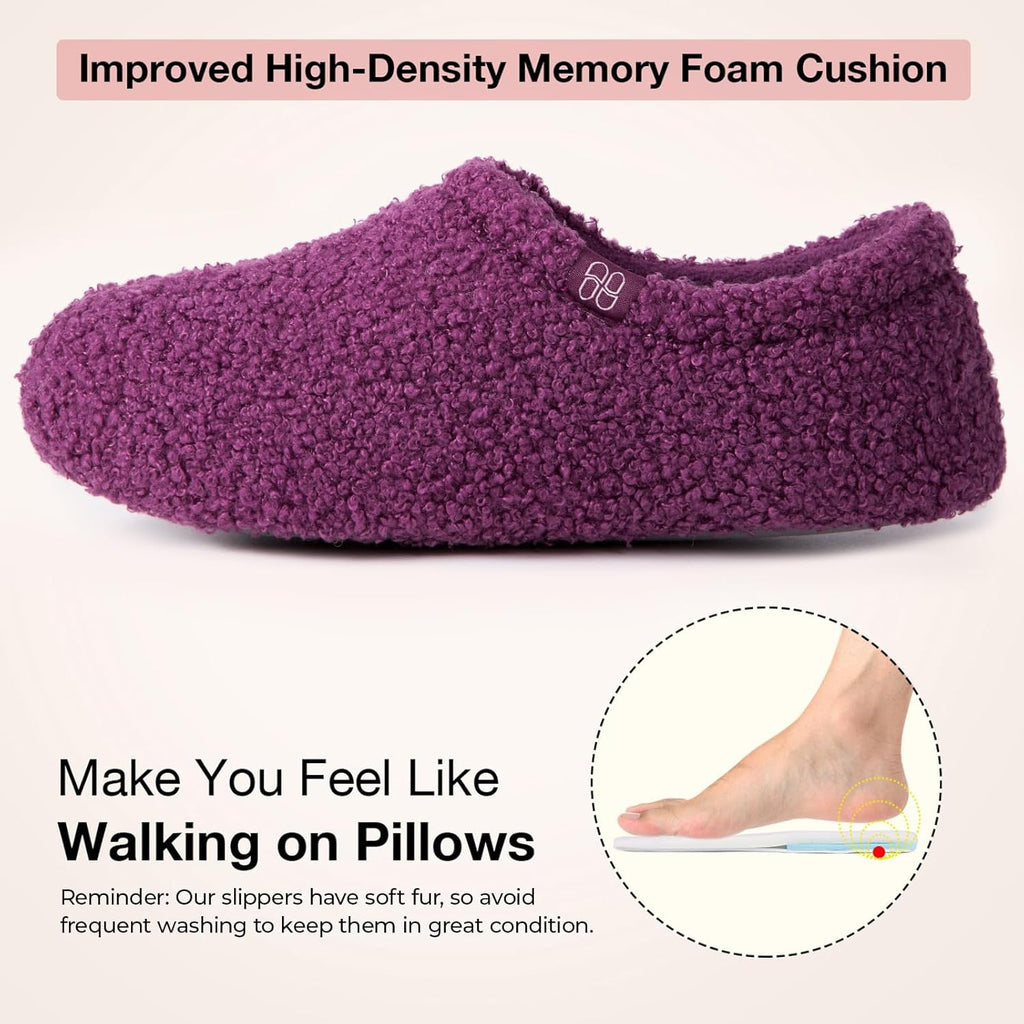 HomeTop Women's Fuzzy Curly Fur Memory Foam Loafer Slippers with Polar Fleece Lining