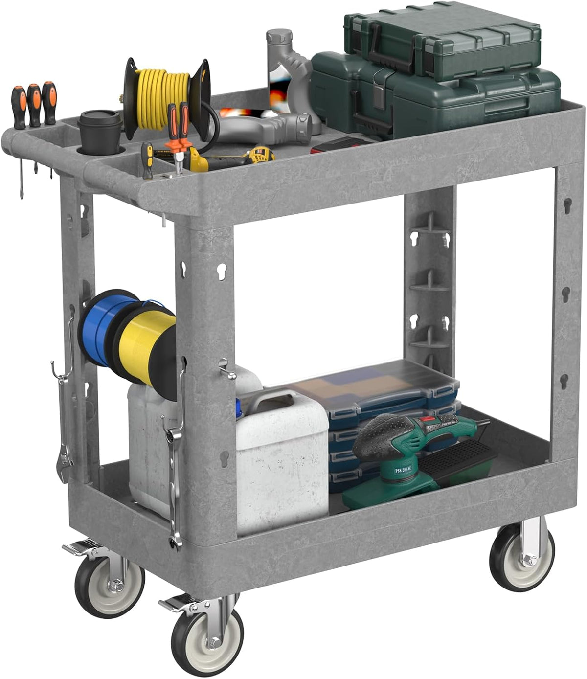 Heavy Duty Rolling Utility Cart with Wheels 2-Tier Utility Plastic Service Work Cart for Shop