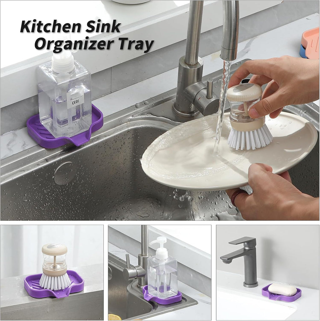 Silicone Bathroom Soap Dishes with Drain Spout-Bathroom and Kitchen Sink Organizer,Sponge