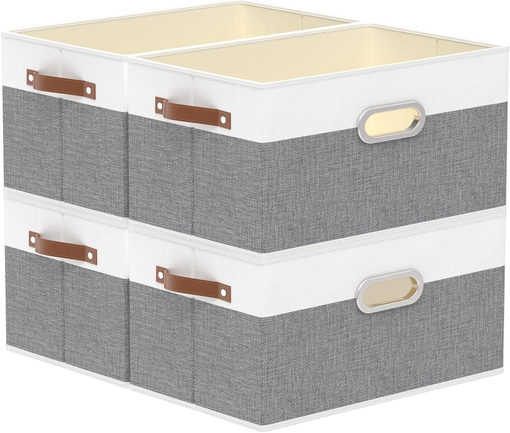 Yawinhe Foldable Storage Baskets for Shelves, Fabric Closet Organizers, Bins with 3 Handles, Cubes