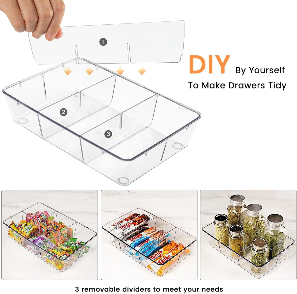 Criusia Drawer Organizer - 18 Pack Clear Large Kitchen Drawer Organization Trays, Non-Slip Dividers