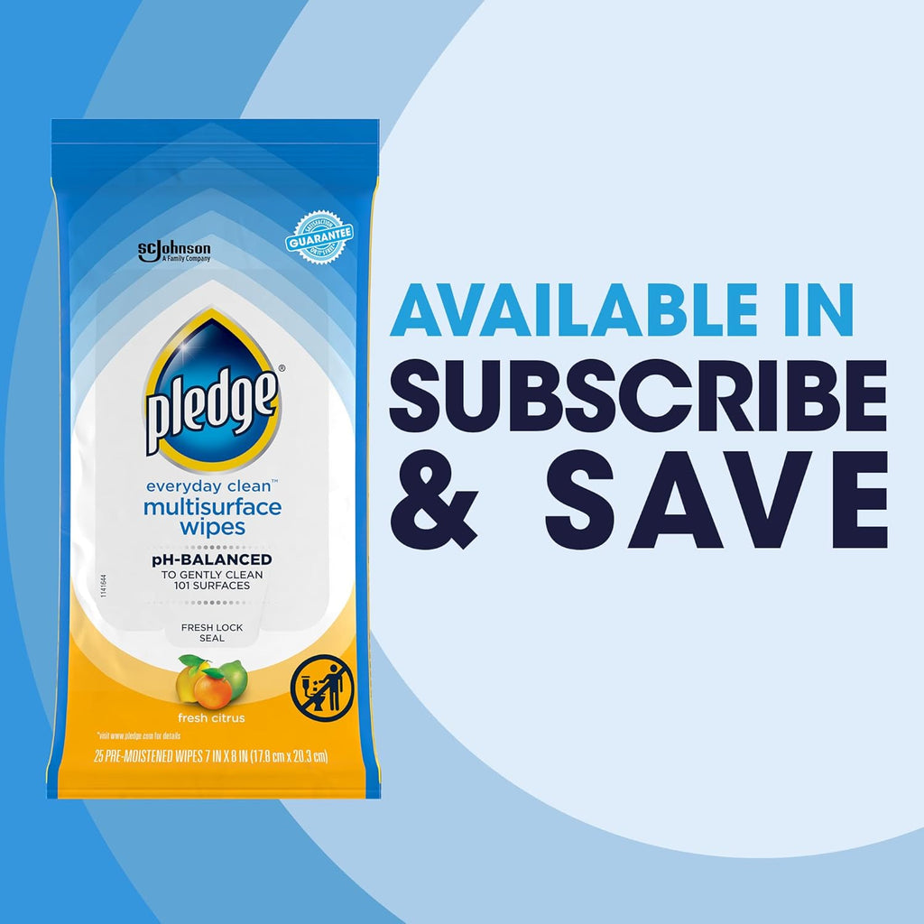 Pledge Multisurface Cleaning Wipes, pH Balanced, Fresh Citrus, 25 Count (Pack of 3, 75 Total Wipes)
