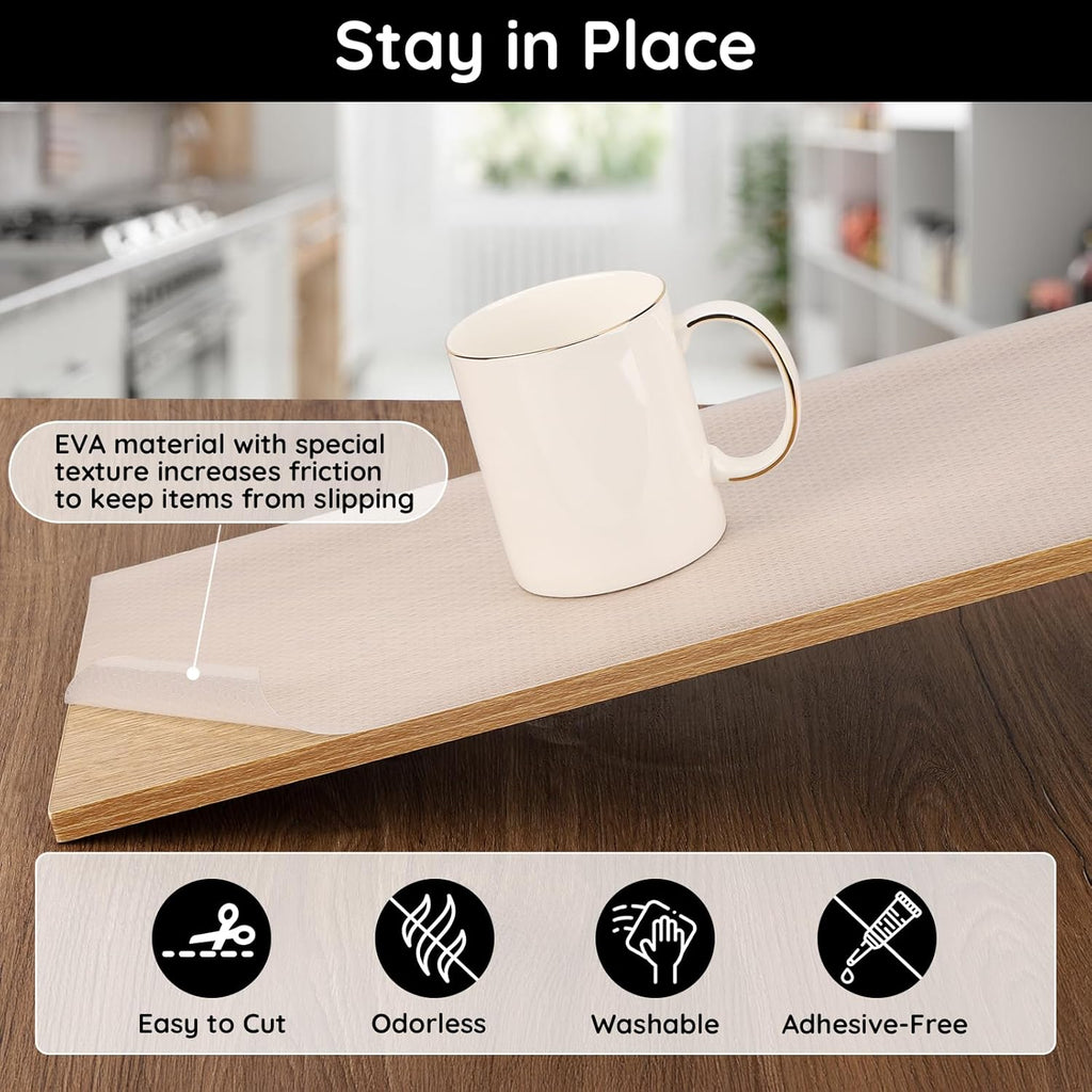 Shelf Liners for Kitchen Cabinets Non-Adhesive, 17.7" W x 118" L x 0.03" T, Fridge Liners, Non Slip