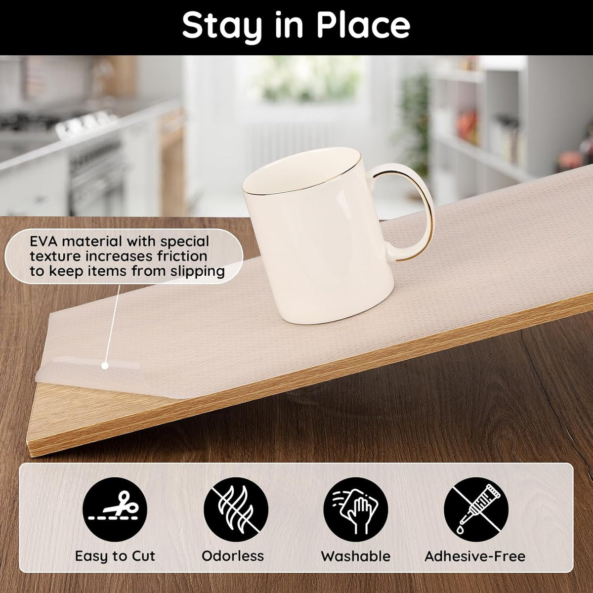 Shelf Liners for Kitchen Cabinets Non-Adhesive, 17.7" W x 118" L x 0.03" T, Fridge Liners, Non Slip