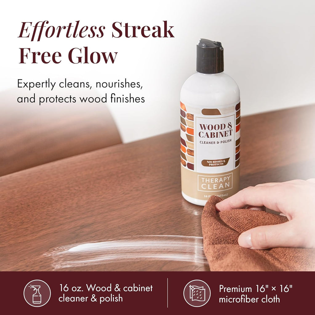 Therapy Wood Cleaner & Polish 16 oz. (2-Pack with Microfiber Cloth) - Wood Cabinet and Table