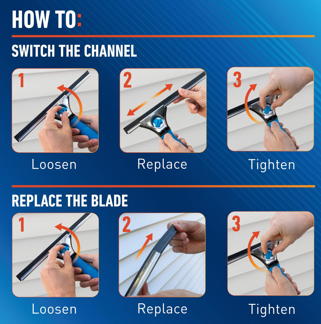 Unger Professional Connect and Clean 18” EZ Change Window and Glass Cleaning Squeegee, Large and