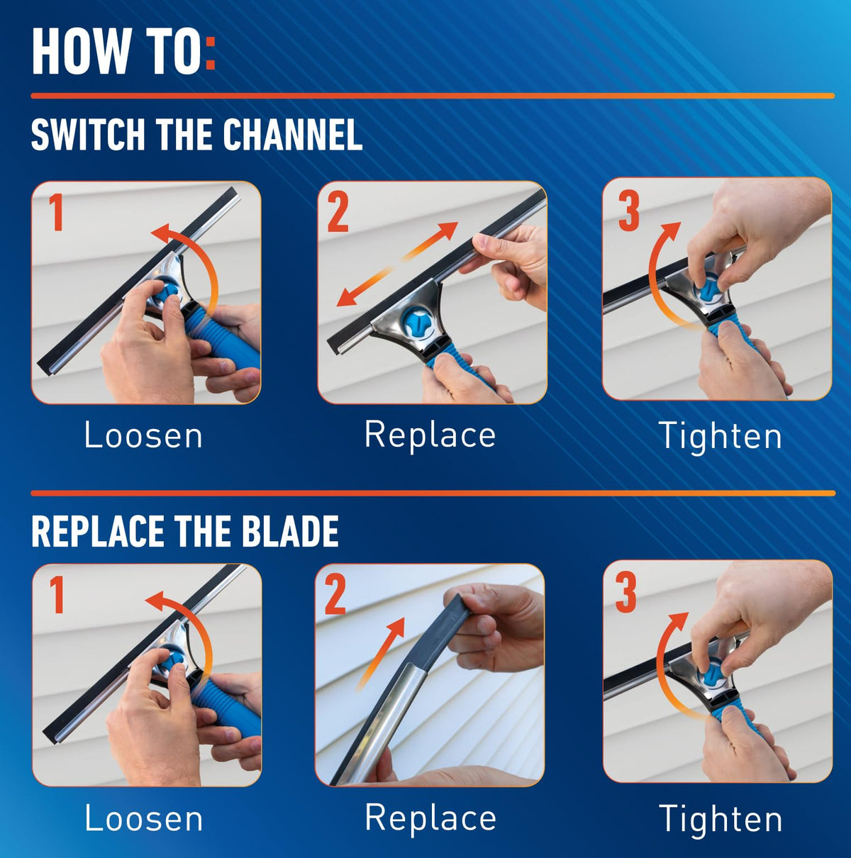 Unger Professional Connect and Clean 18” EZ Change Window and Glass Cleaning Squeegee, Large and