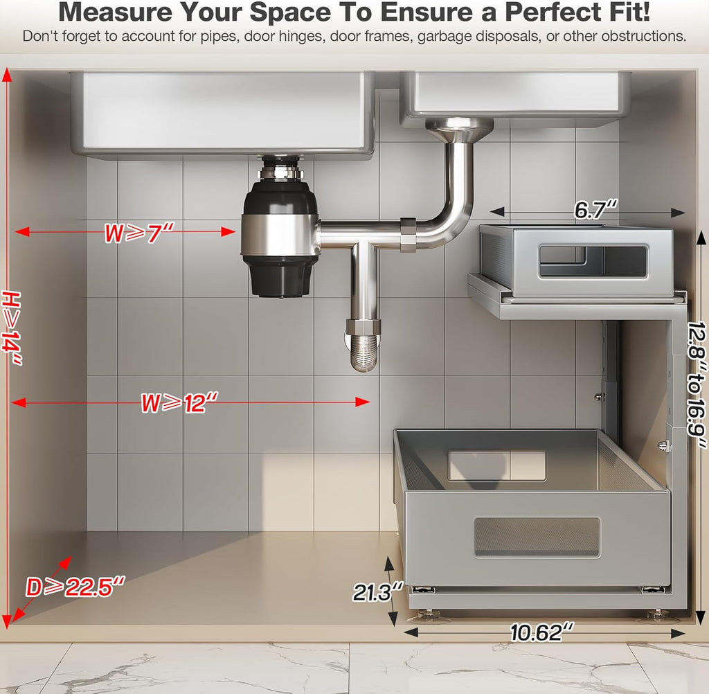 2 Pack 21.3IN-Depth Under Sink Organizer with Next-Gen Ball-Bearing Slides,2-Tier Pull Out Cabinet