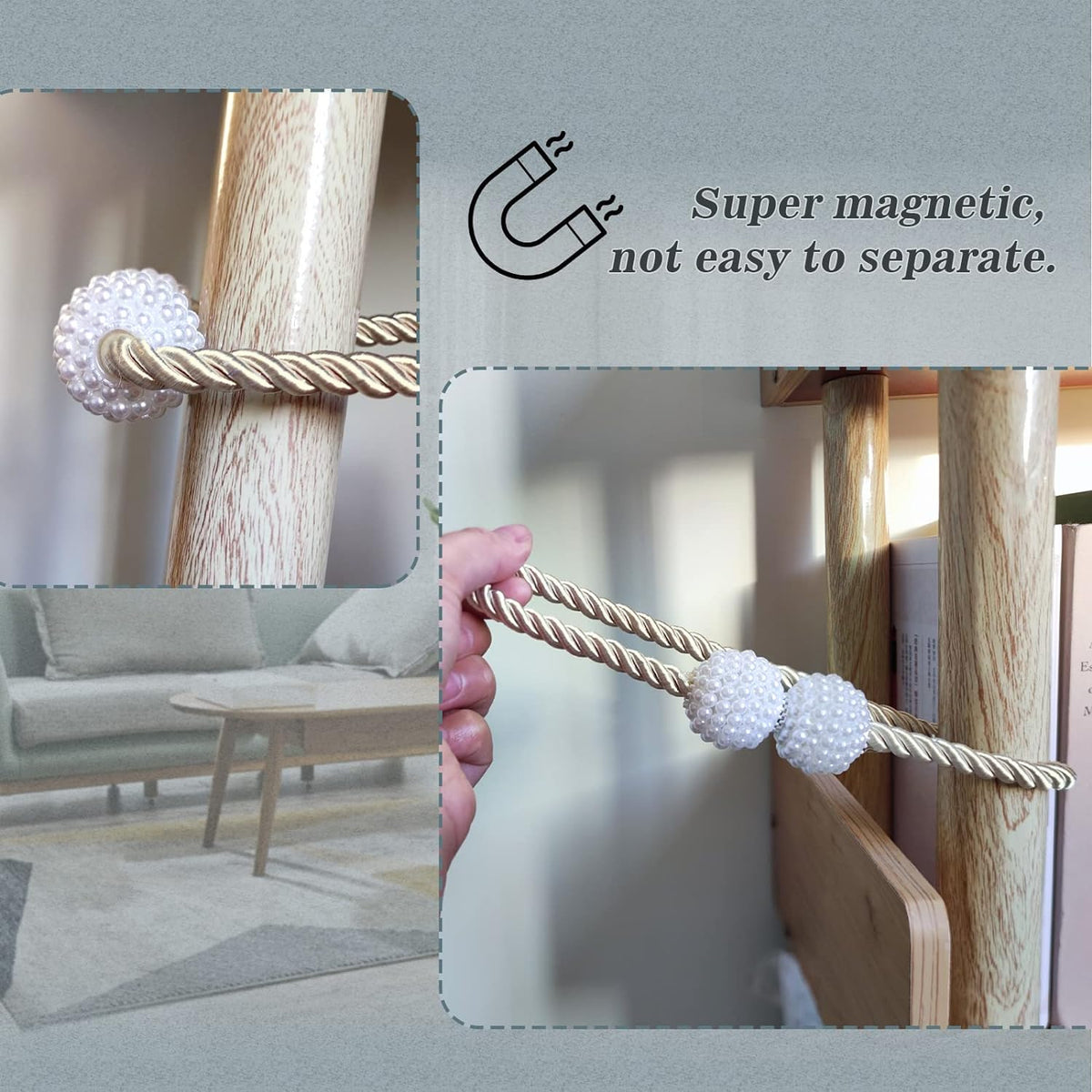 Hion Magnetic Curtain Tiebacks Beige 6 Pack, Curtain Tiebacks Buckles Holdbacks Holders Hooks Clip