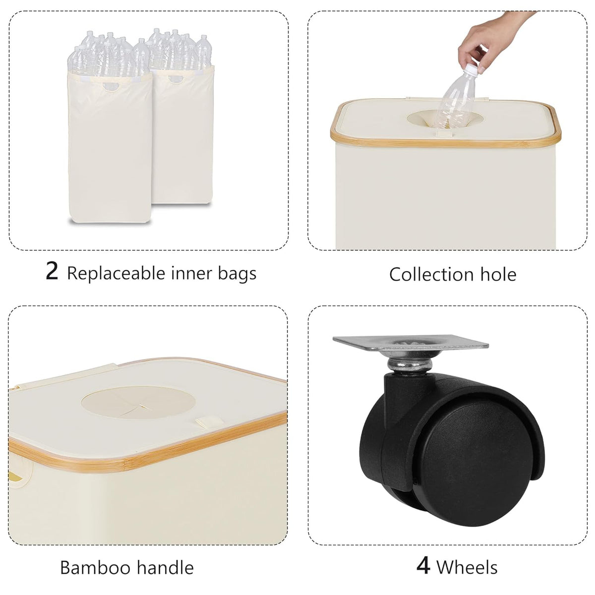 Recycling Bin for Kitchen, Indoor Home Recycle Bins with Wheel, 29 Gallons Large Recycling bin with