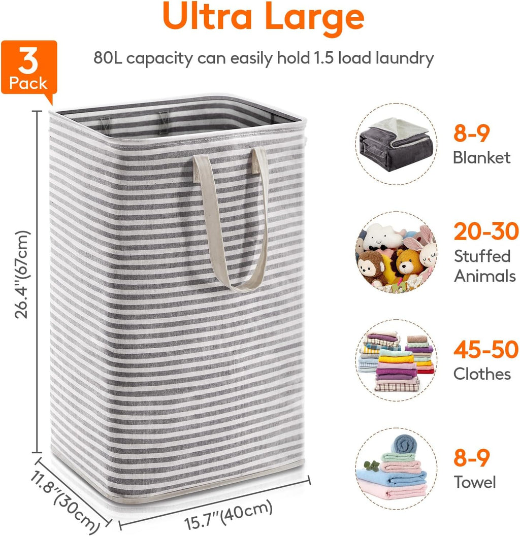 Lifewit 3 Pack Laundry Hamper Large Collapsible Laundry Baskets, Freestanding Waterproof Clothes