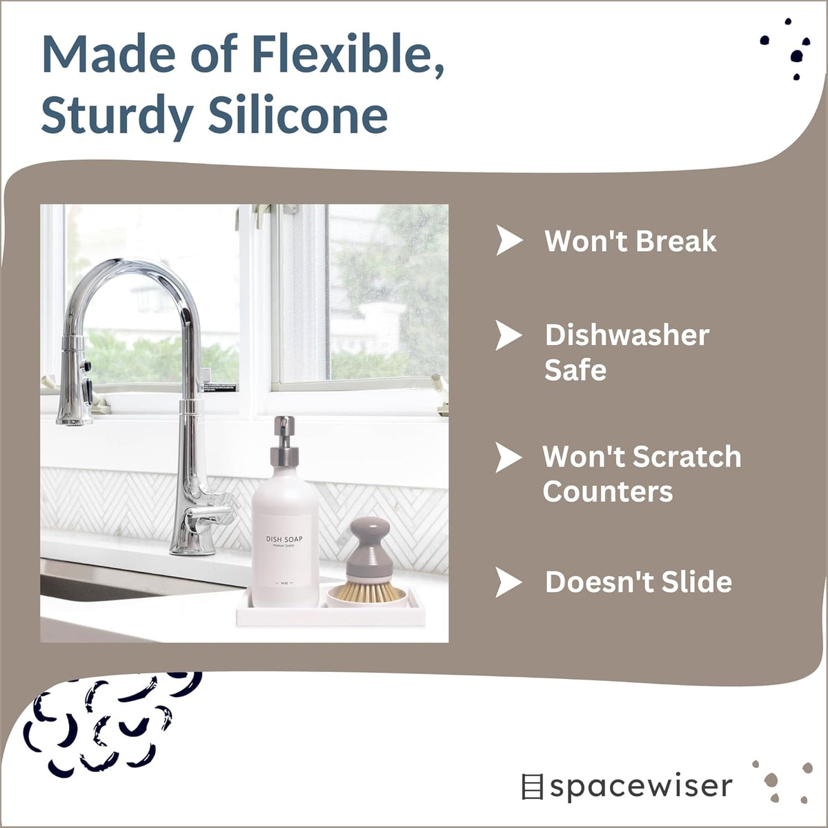 Countertop and Vanity Tray - Small 7.7” Silicone Tray for Soap Dispenser, Bathroom Trays, Dish Soap