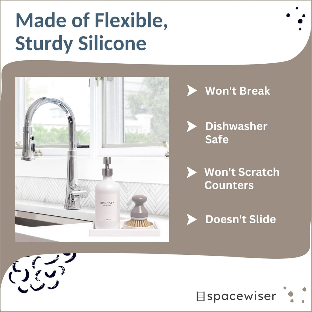 Countertop and Vanity Tray - 2 PC Small 7.7" Silicone Bathroom Trays, Kitchen Soap Tray, Dish