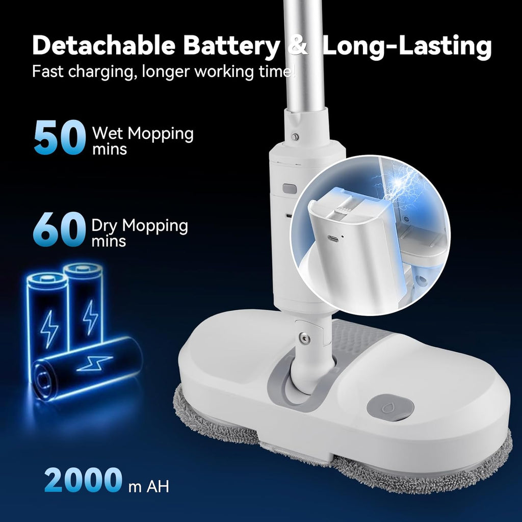 Cordless Electric Mop, Dual Motor Powerful Spin, Cordless Mop with LED Headlight/Water Sprayer