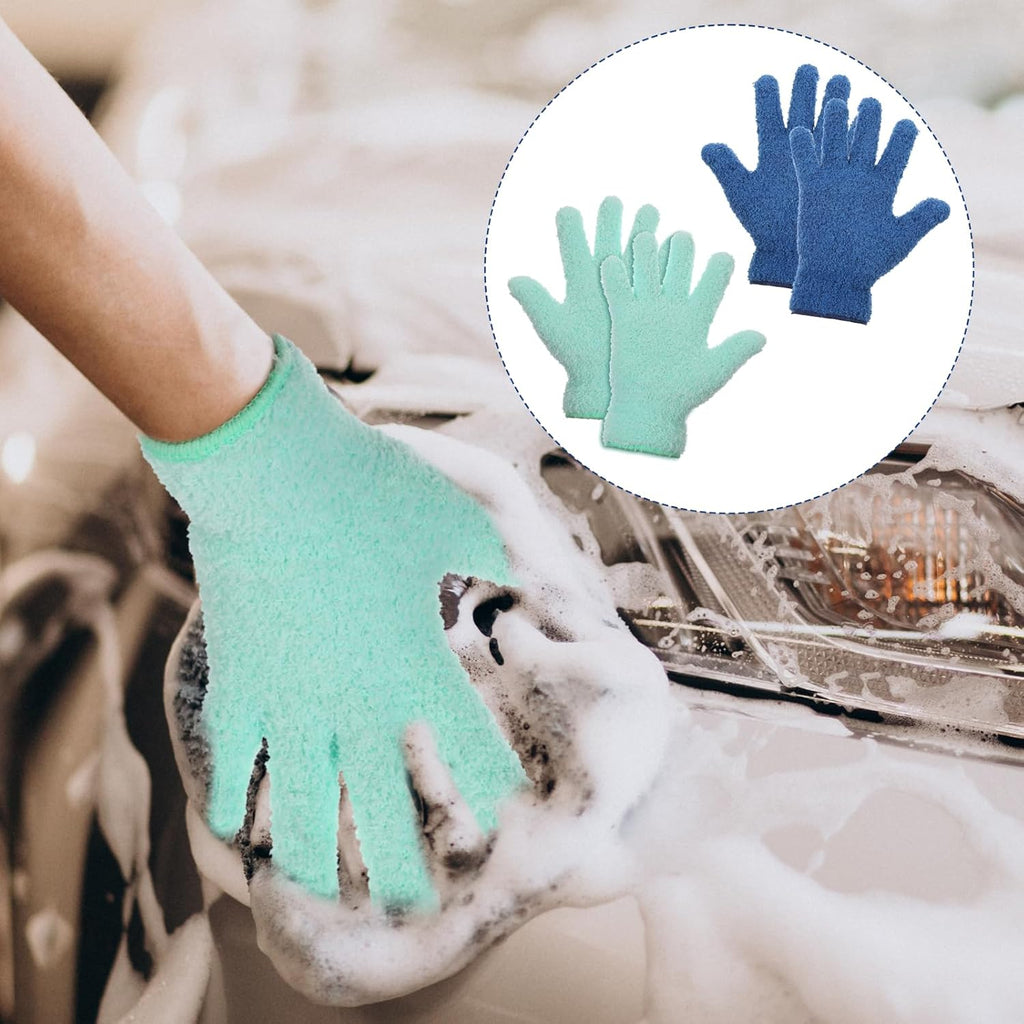 2 Pairs Microfiber Plant Dusting Gloves, Water Blue & Dark Blue Kitchen Indoor Gloves Reusable