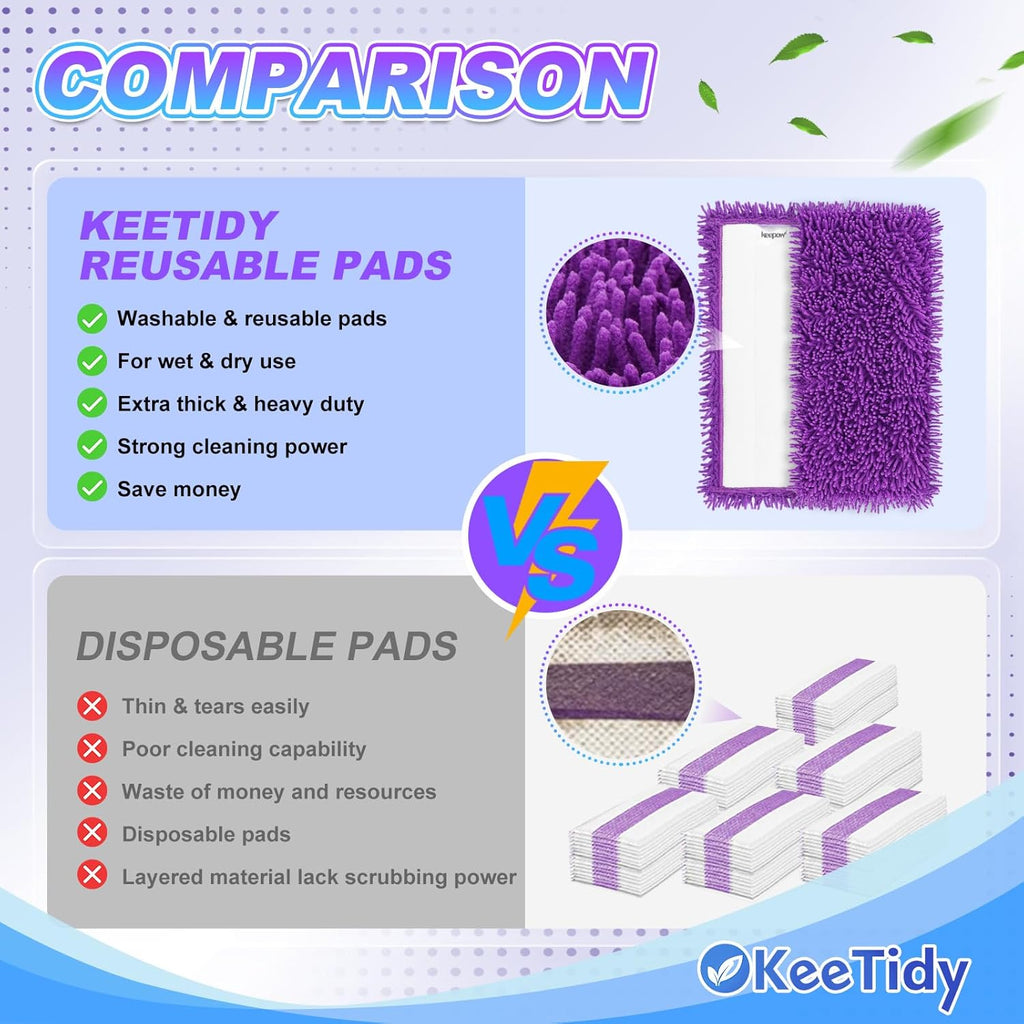 Reusable Mop Pads Compatible with Swiffer Wet Jet Mop Refills Microfiber Mopping Pads Wet & Dry Use