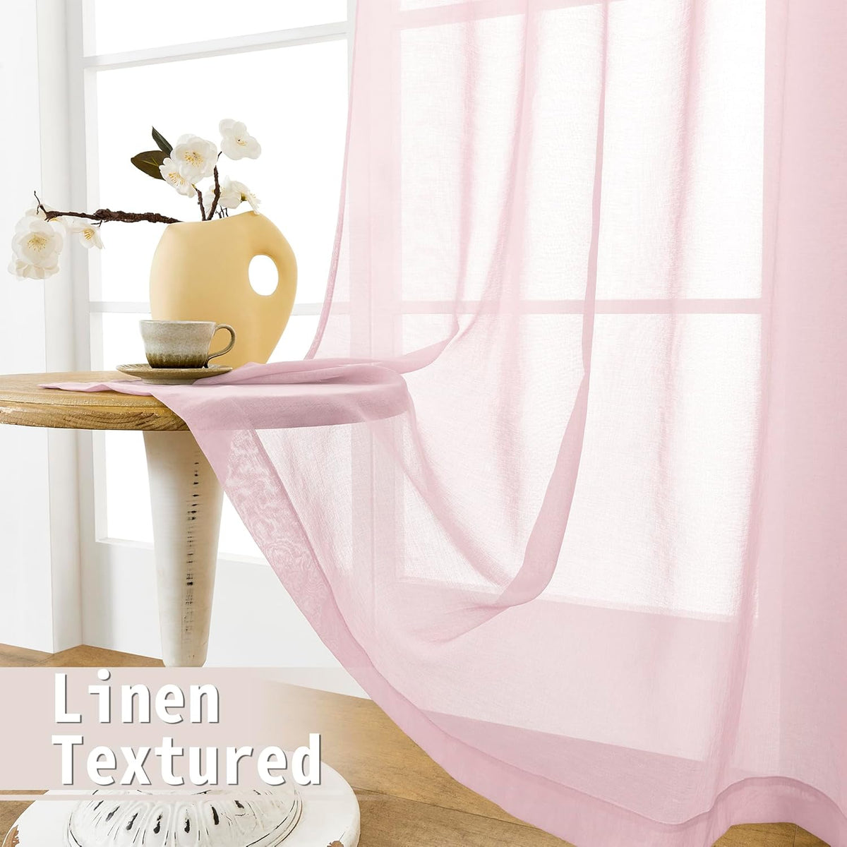 Tollpiz Sheer Door Curtains Closet Linen Textured Curtain Sheers Doorway Light Filtering Voile