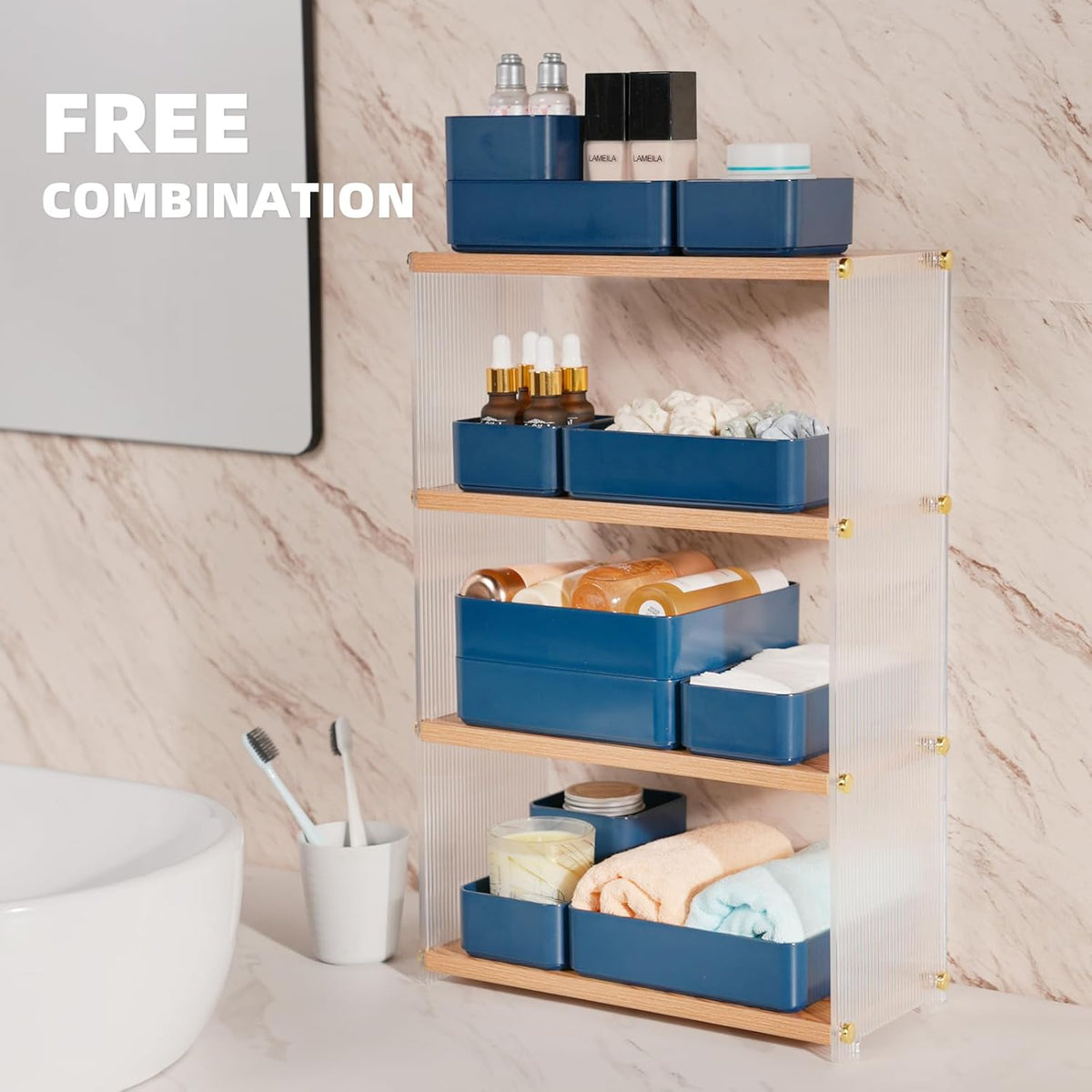 11-Piece Stackable Drawer Organizer Set, Multi-size Desk Drawer Organizer Trays Vanity Storage Bins