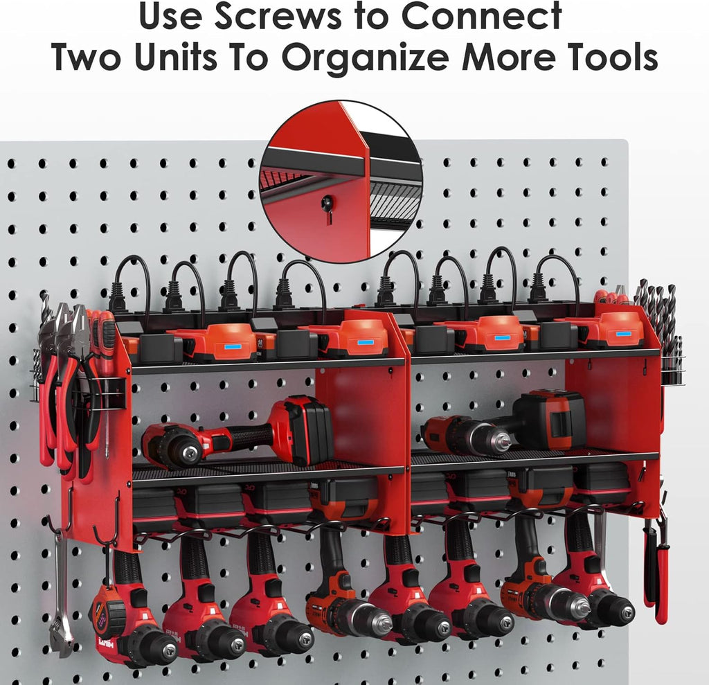 CCCEI Set Power Tool Organizer Wall Mount with Charging Station. Garage 8 Drills Storage Shelf with