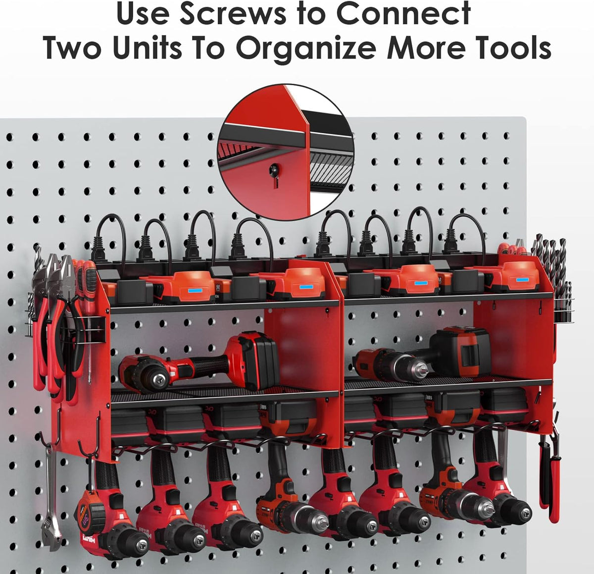 CCCEI Set Power Tool Organizer Wall Mount with Charging Station. Garage 8 Drills Storage Shelf with