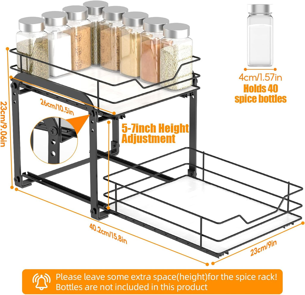 Spice Rack Organizer for Cabinet, 2 Tier Vertical Pull Out Spice Rack – Heavy Duty Metal Spice