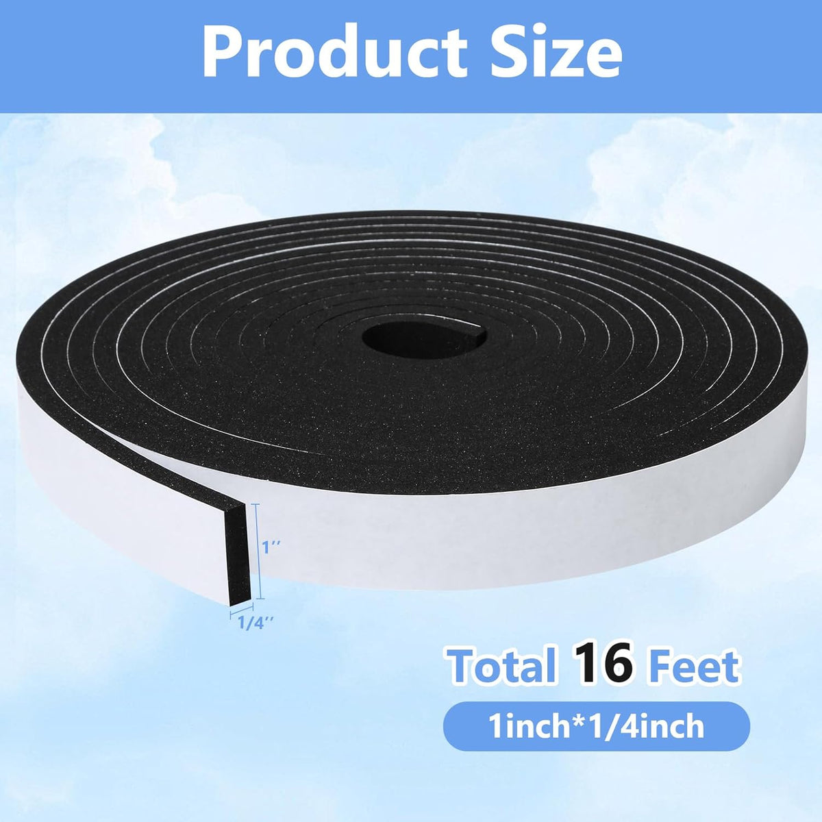 Weather Stripping Door Seal Strip- 1 Inch X 1/4 Inch X 16Feet, Strong Adhesive, Lightproof
