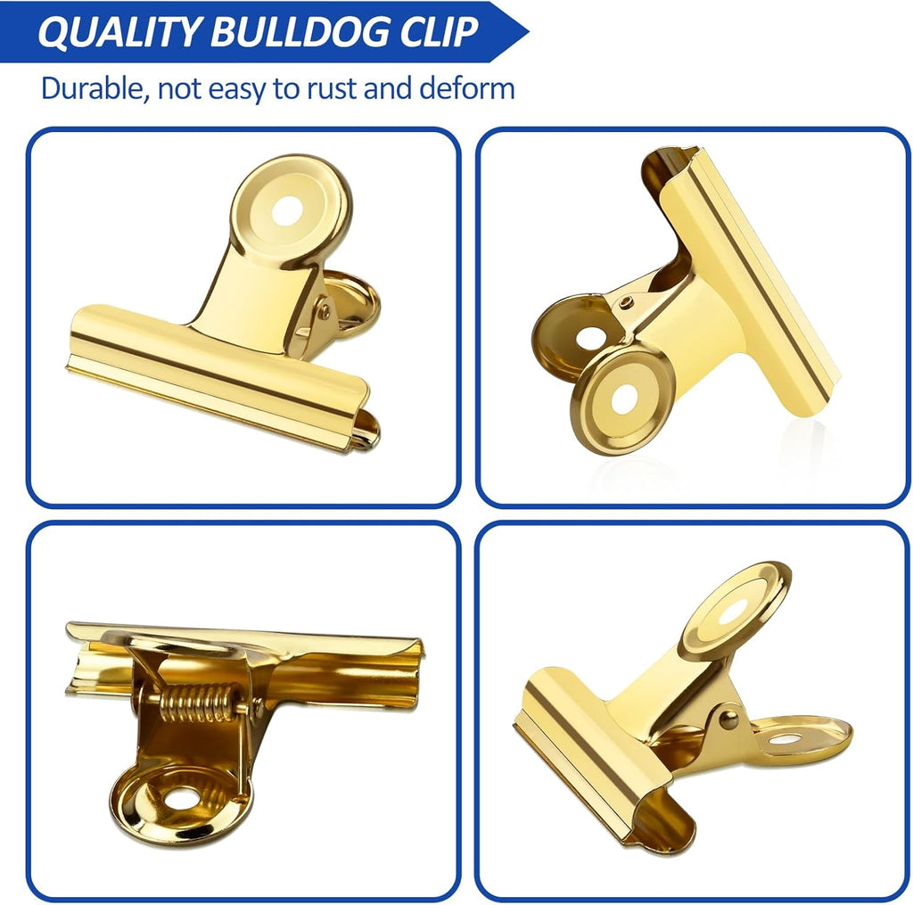 20 Pack Large Metal Hinge Clips 2 Inches Bull Hinge Paper Clips Gold Bulldog Clips for Crafts