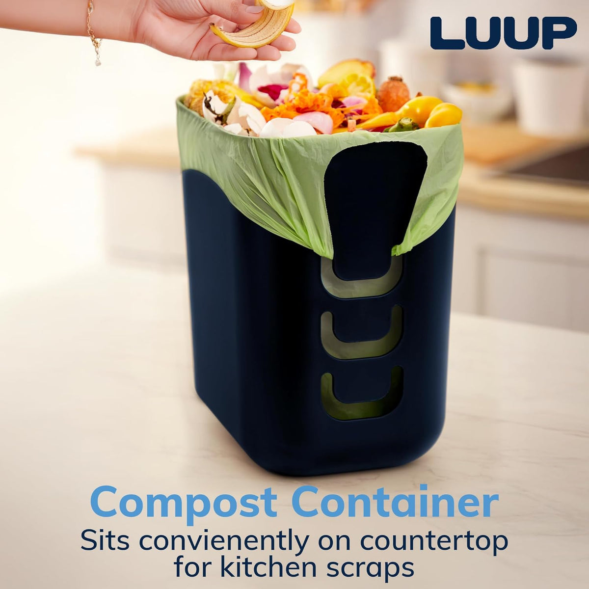 STORi Luup Bathroom Wastebasket, Secure Grocery Bags, Plastic Garbage Container for Vanity, Laundry