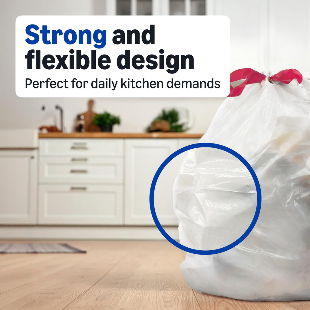 Amazon Basics Trash Bags, Tall Kitchen Drawstring, Unscented, 13 Gallon, 200 Count, Pack of 1