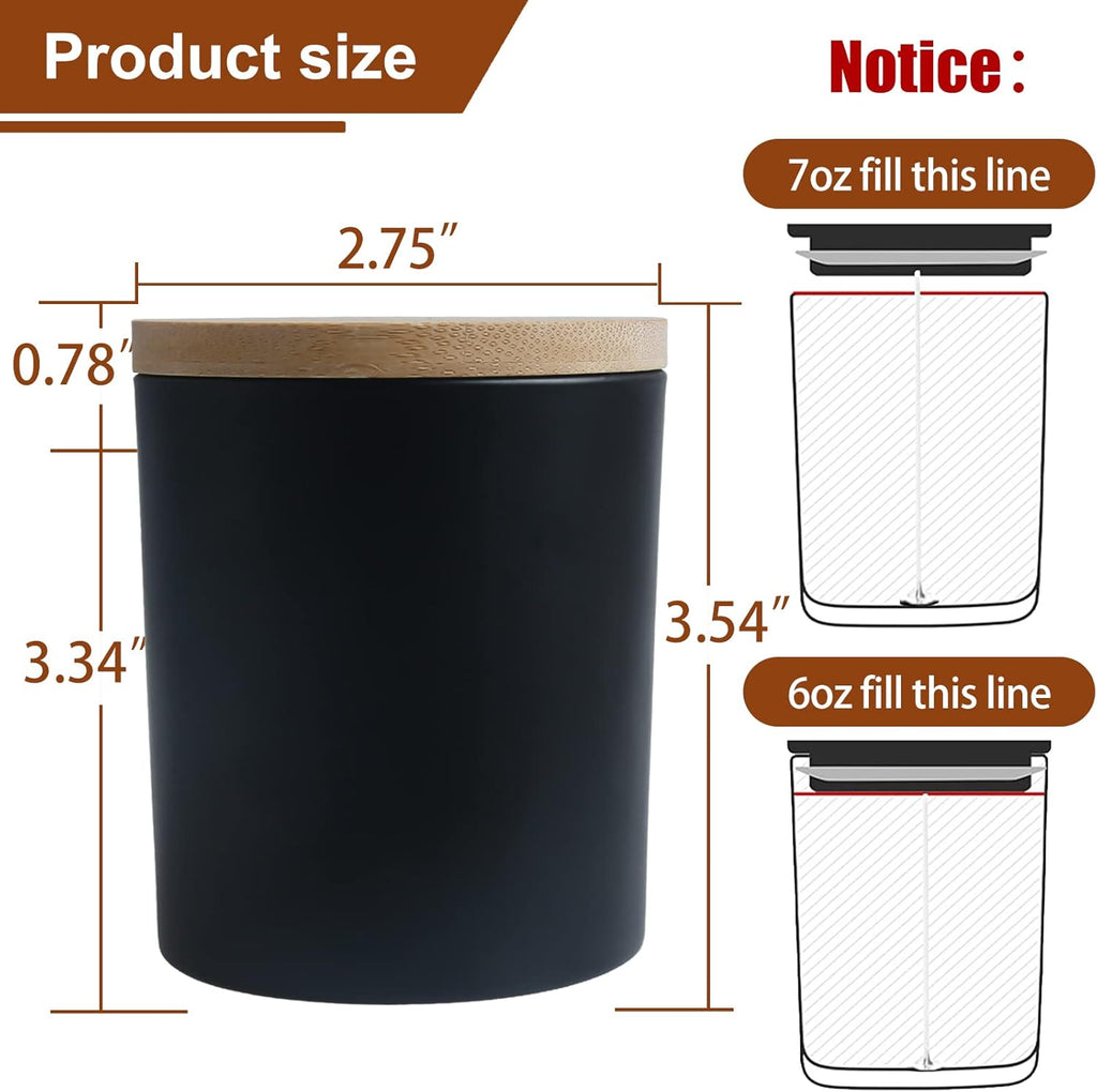CONNOO 15 Pack 7 OZ Halloween Candle Jars with Bamboo Lids for Making Candles, Thick Black Glass