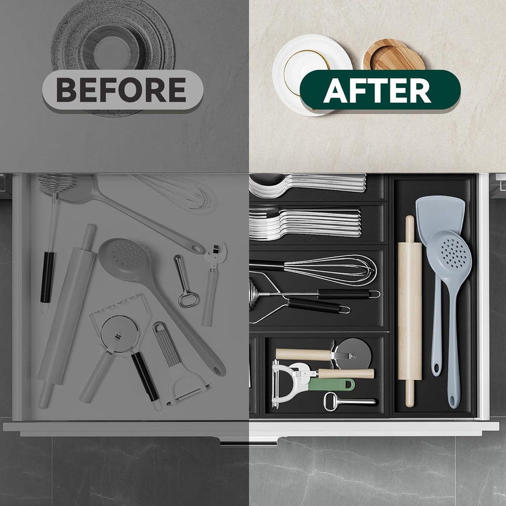 Bamboo Drawer Organizer, Extra Large Silverware Organizer for Kitchen Drawer, Stackable Utensil