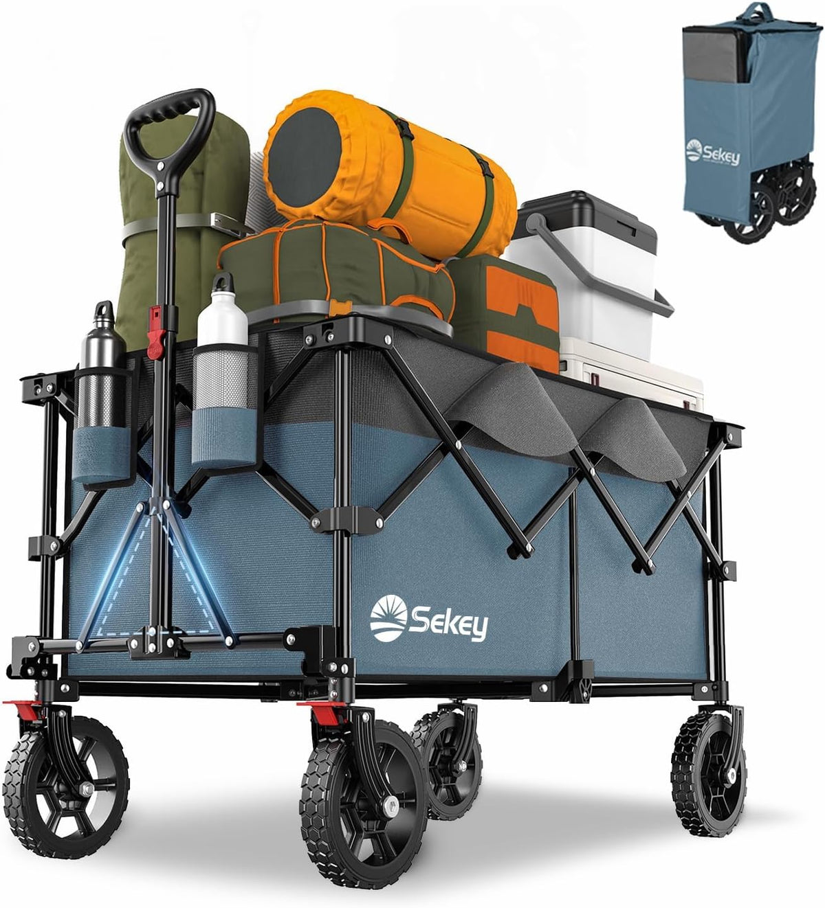 Sekey 220L Collapsible Foldable Wagon with 330lbs Weight Capacity, Heavy Duty Folding Wagon Cart