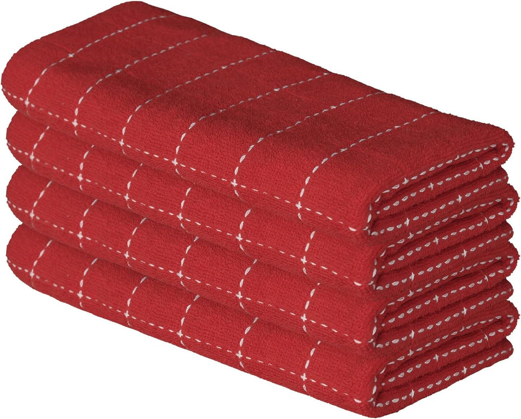 Artoid Mode Checkered Designed Cotton Red Terry Kitchen Dish Towels, 15x25 Inch Soft Absorbent