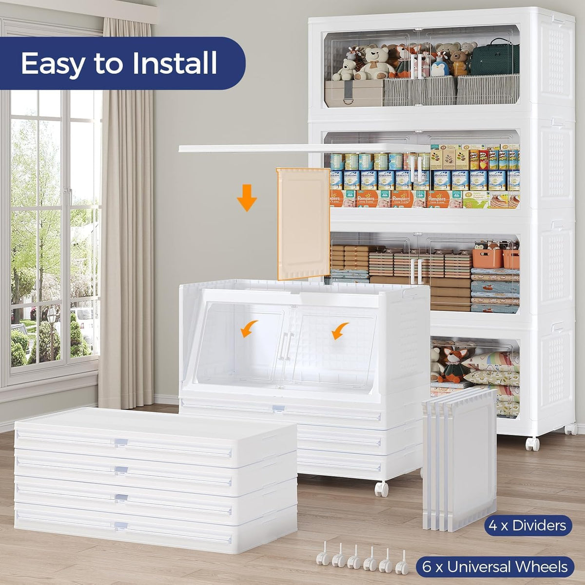 150GAL Extra Large Storage Bins with Lid, 600Qt Stackable Closet Organizers and Drawers