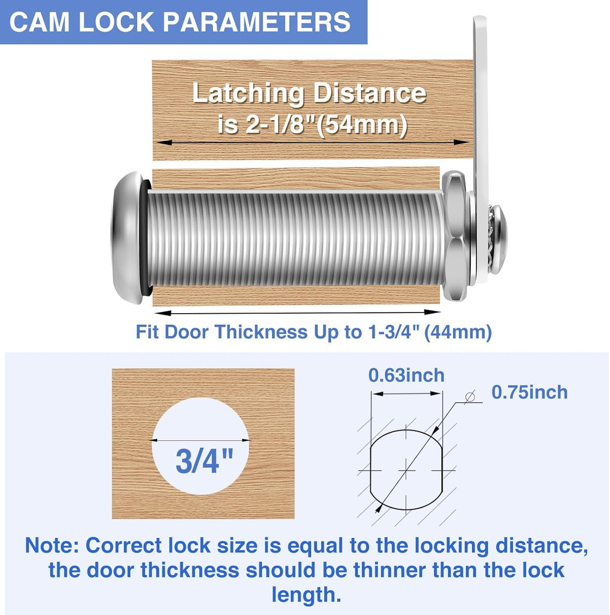Cabinet Lock with Keys, 2" Extra-Long Cam Locks keyed Alike, Heavy Duty Cabinet Cam Lock Set for