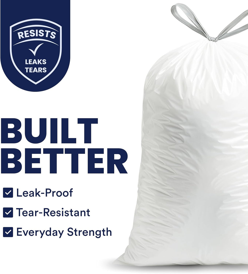 Plasticplace 13 Gallon Trash Bags │ 1.2 Mil │ White Extra-Large Drawstring Garbage Can Liners │ 24"
