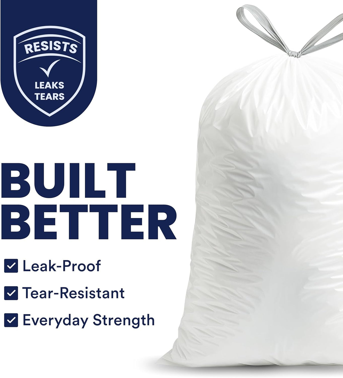 Plasticplace 13 Gallon Trash Bags │ 1.2 Mil │ White Extra-Large Drawstring Garbage Can Liners │ 24"