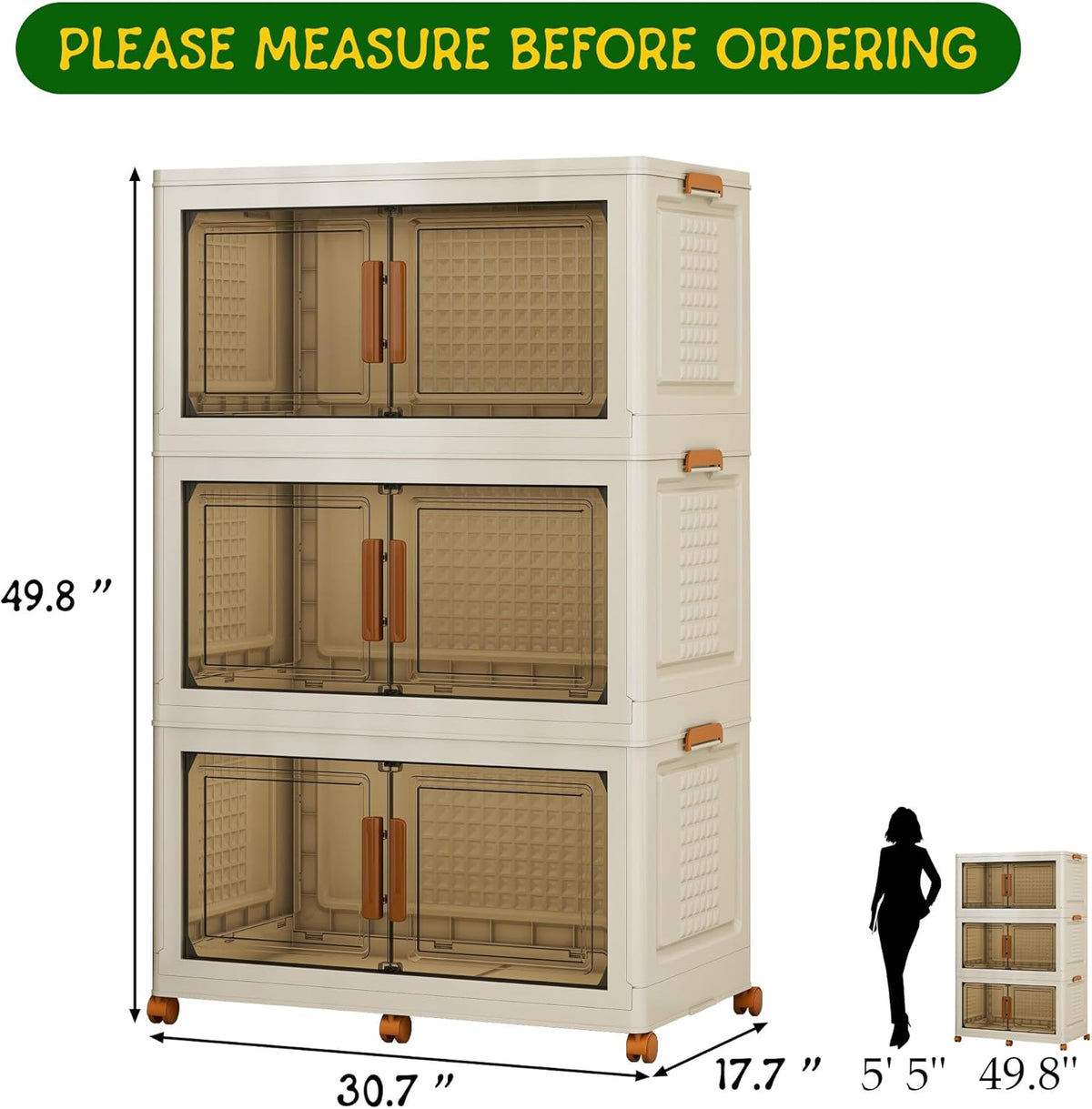 3 Tier Extra Large Stackable Storage Bins with 1 Lid 155 QT/Tier, Collapsible Plastic Box Storage