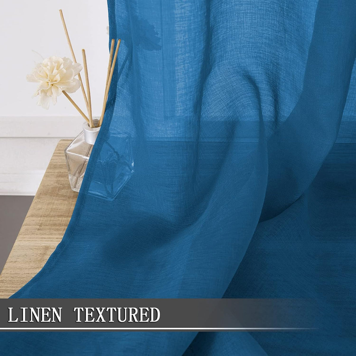 Tollpiz Short Sheer Curtains Linen Textured Bedroom Curtain Sheers Light Filtering Rod Pocket Voile
