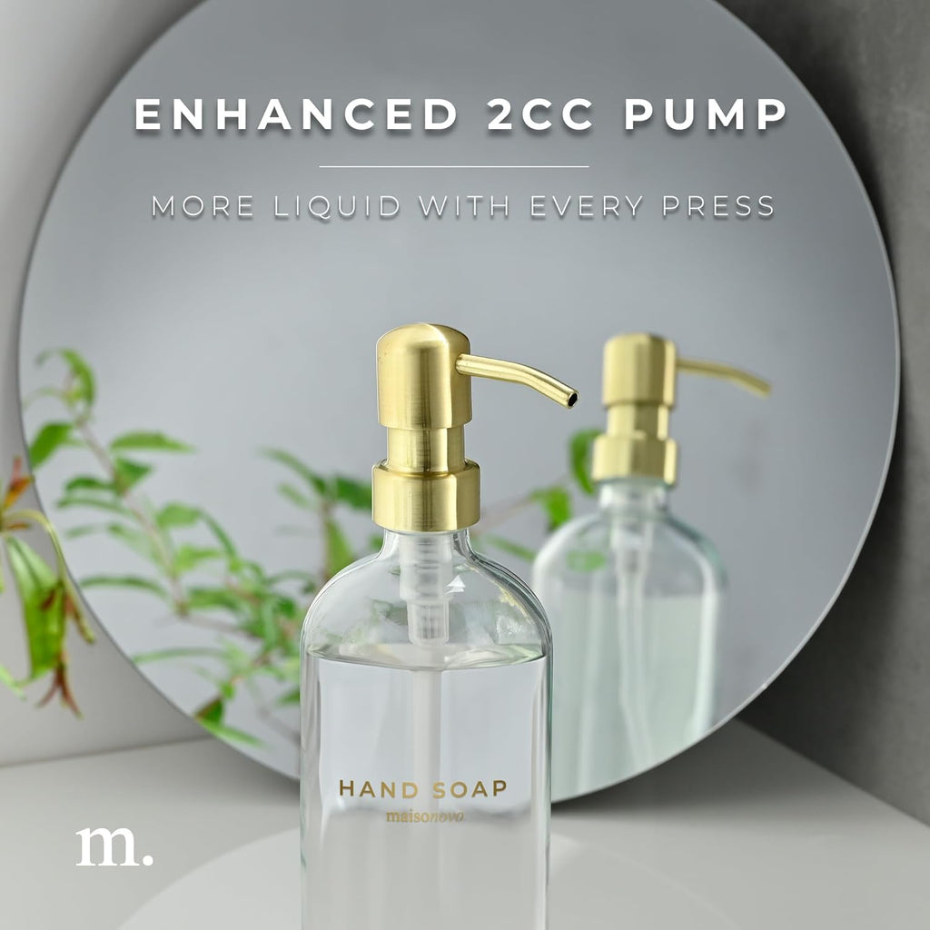 MaisoNovo Soap Dispenser 3-Piece Set | 16.9oz Clear Bottles with Gold Stainless Steel Pumps