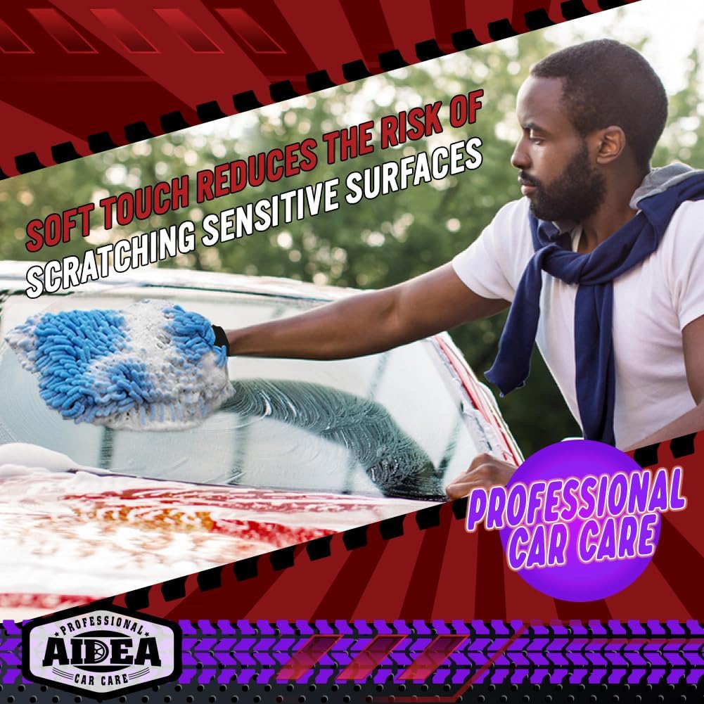 AIDEA Car Wash Mitt Microfiber, 1PK Scratch Free Lint-Free, Premium Chenille Microfiber Sponge Mitt