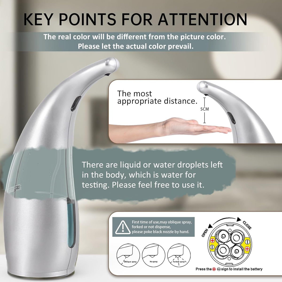 Automatic Liquid Soap Dispenser,300ML Touchless 4 Gear Adjustable, Countertop Electric Battery