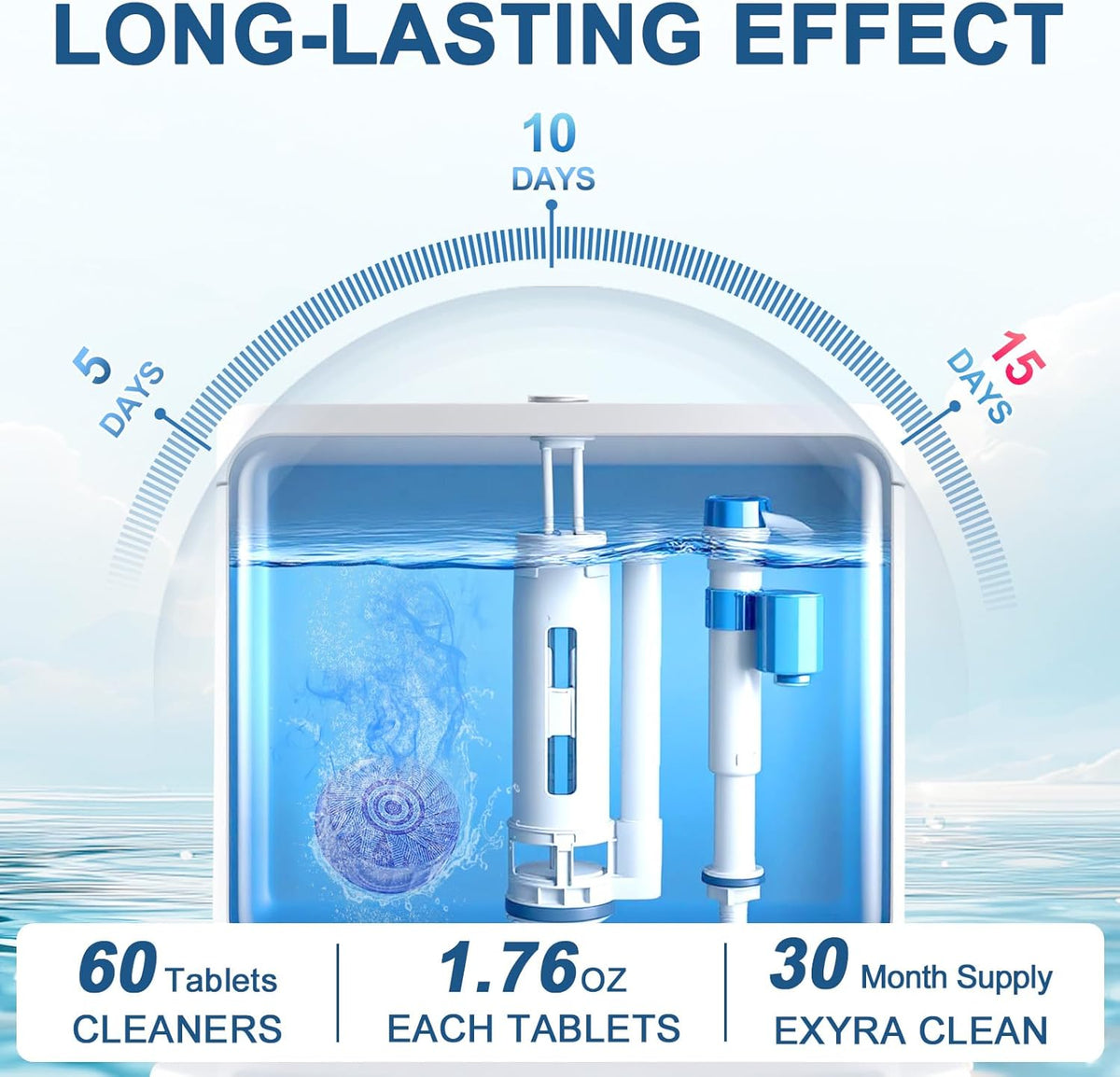 Automatic Toilet Bowl Cleaner Tablets Blue Gel Toilet Tank Cleaners, Septic-Safe Hard Water Ring