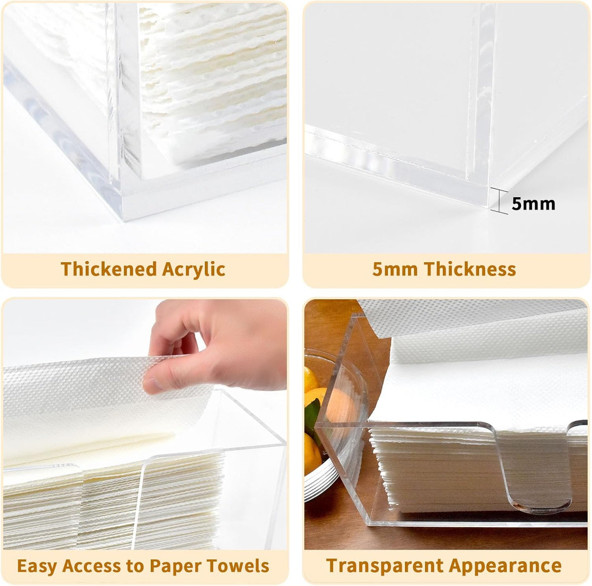 1Pack Acrylic Countertop Paper Towel Holder, Paper Towel Dispenser Countertop/Acrylic Napkin