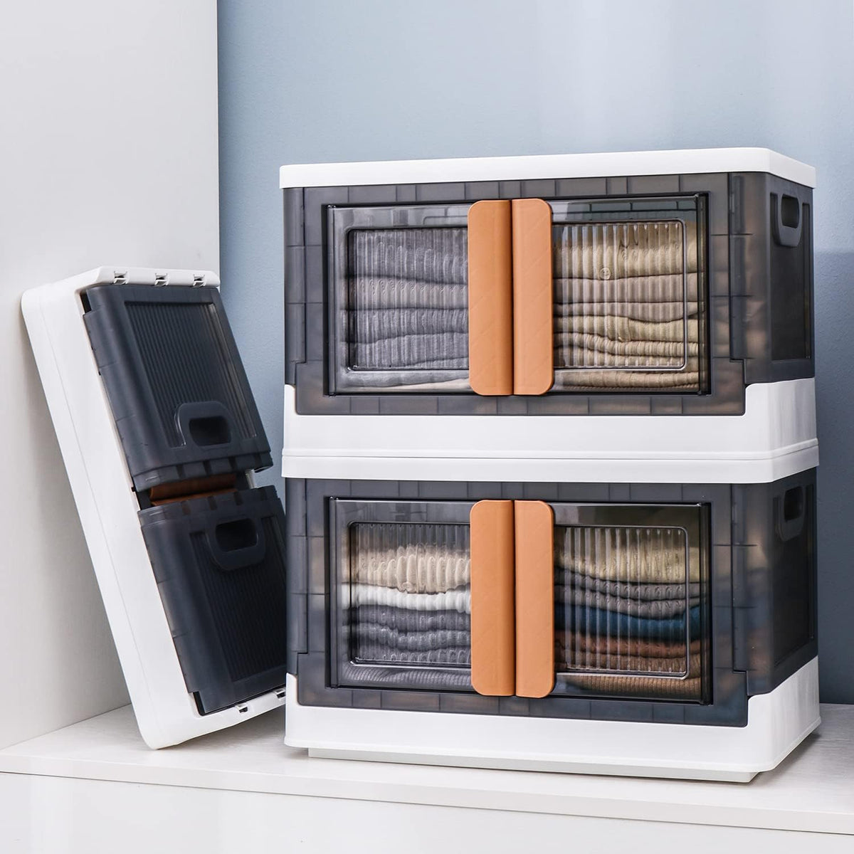 HAIXIN Storage Bins with Lids, Collapsible and Stackable Storage Bins, Plastic Closet Organizer