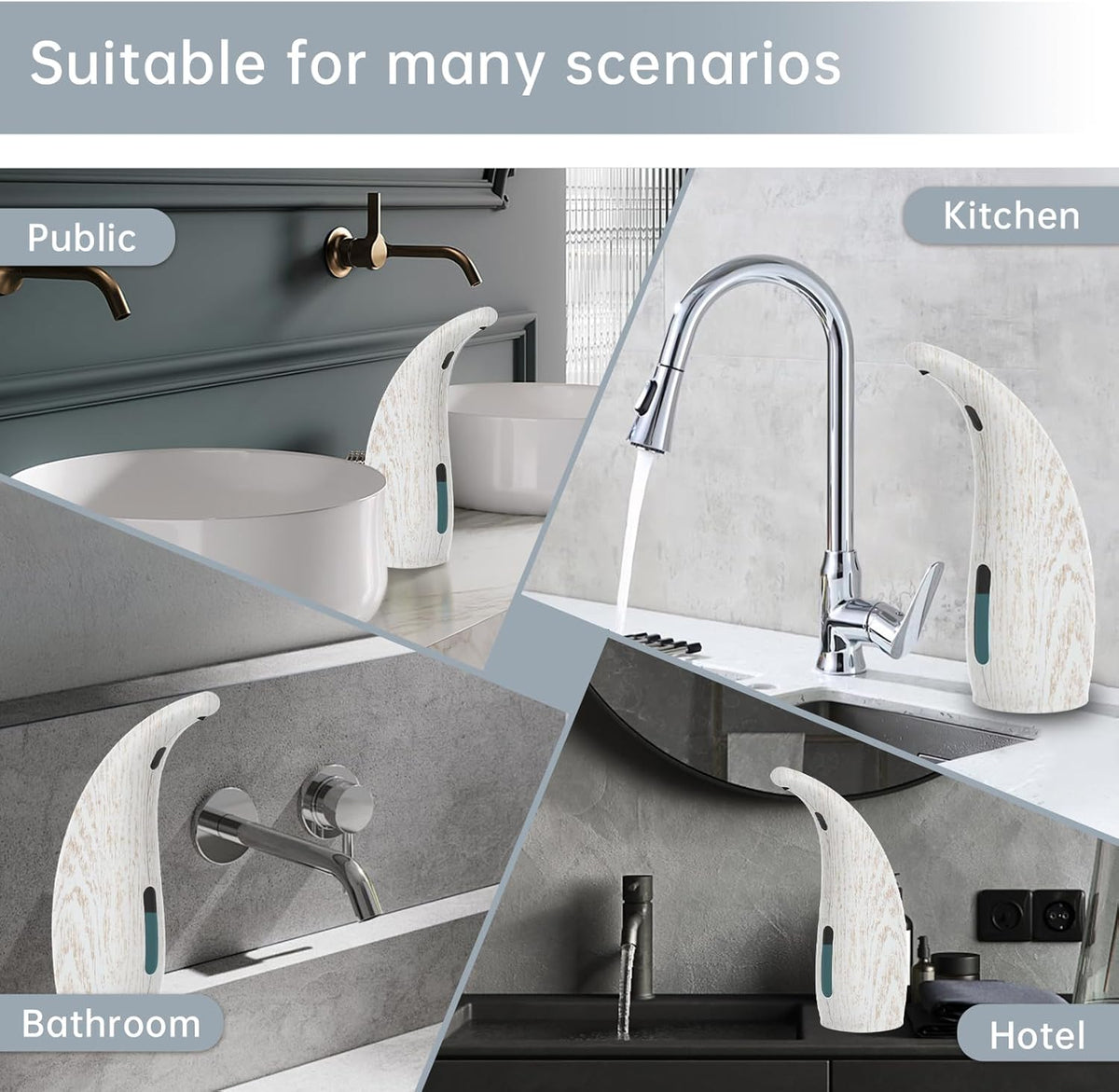 Automatic Liquid Soap Dispenser，300ML Touchless 4 Gear Adjustable,Countertop Electric Battery