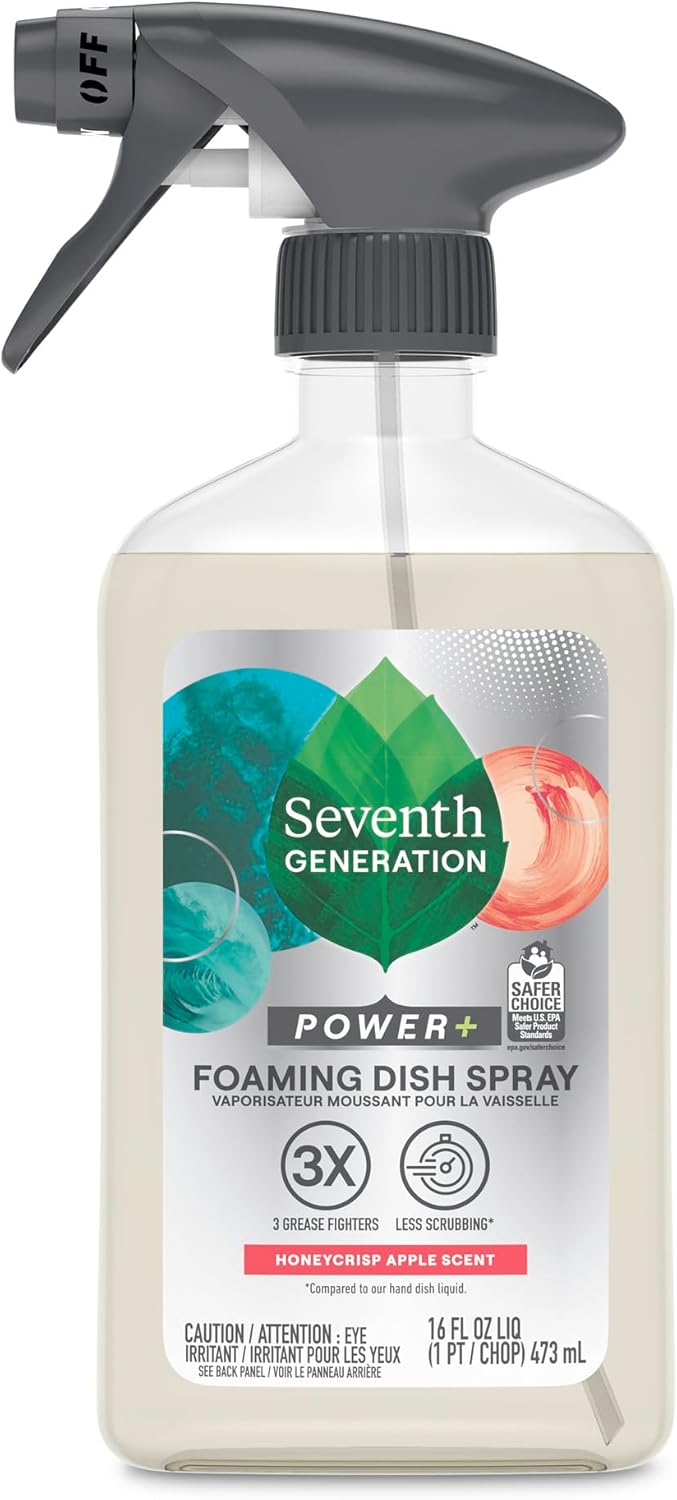 Seventh Generation Power+ Foaming Dish Spray Dishwashing soap Honey Crisp Apple Cuts Grease 16 oz